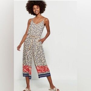Jessica‎ Simpson Cream Casual Jumpsuit with Scoop Neck